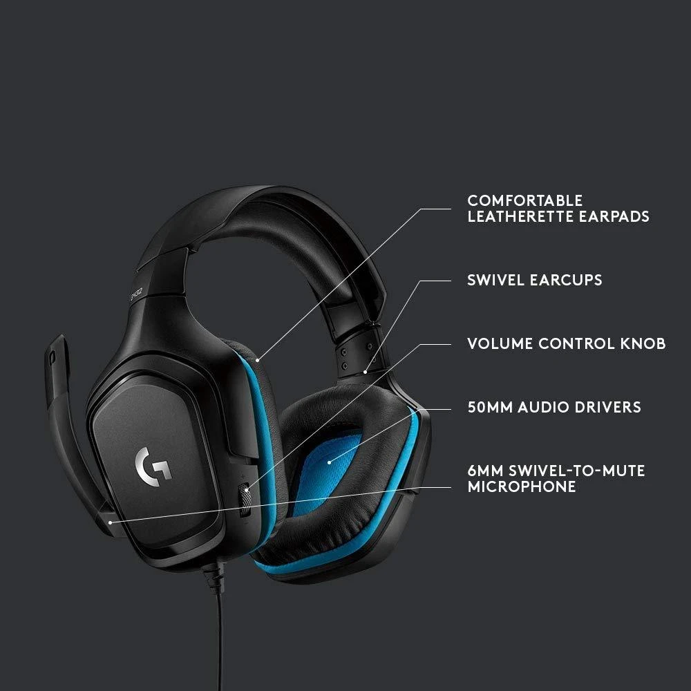 Gaming Earphone Logitech G432, Microphone, Black - Image 2