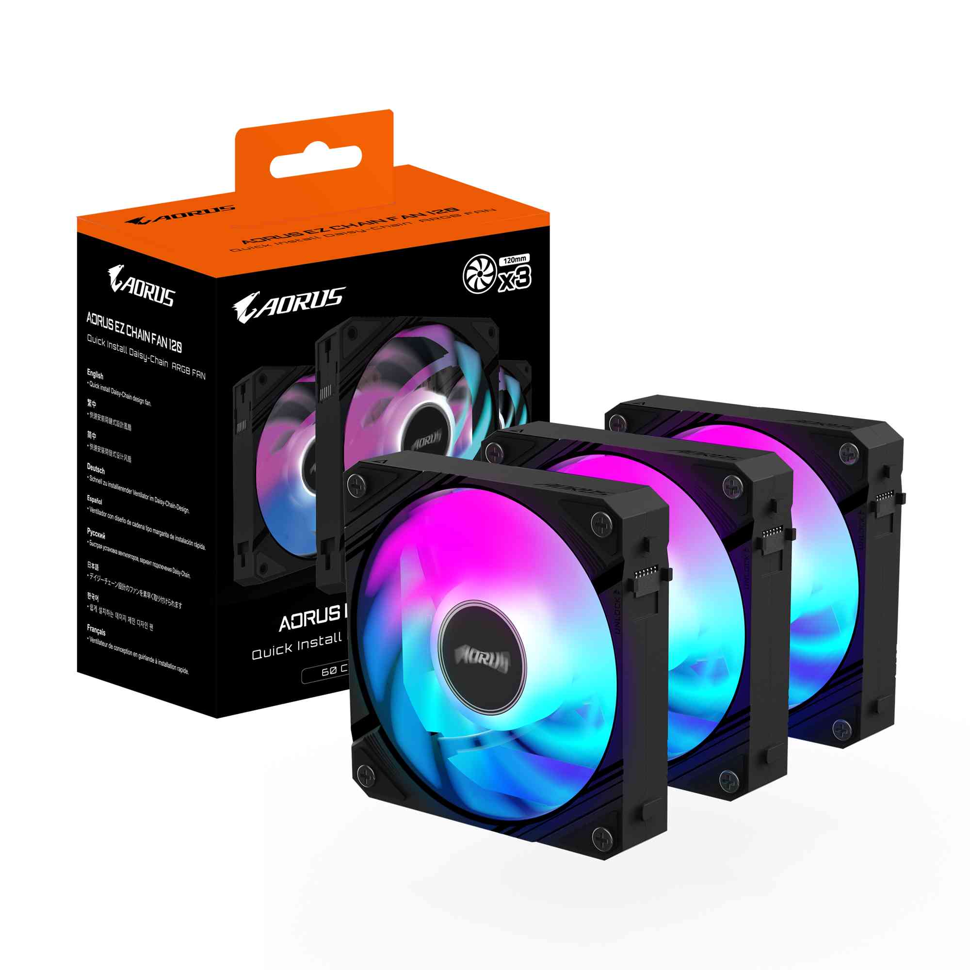 Triple Fans GIGABYTE AORUS EZ CHAIN 120 Black 3-Pack ARGB - Image 7
