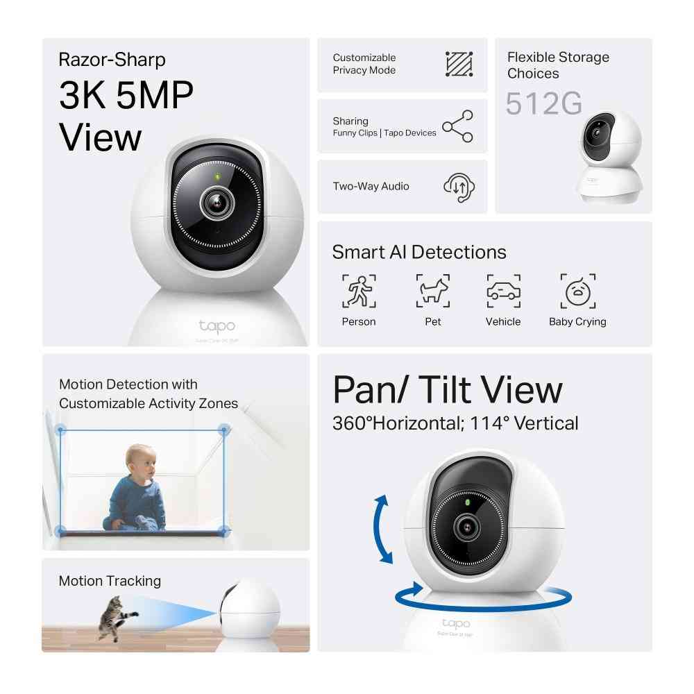 TP LINK Home Security Camera with AI, 3K 5MP (2880×1620 px), H.264, microSD, 2.4 GHz Wi-Fi - Image 3